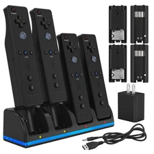 Remote Controller Charger for Wii/Wii U With 4 Pack 2800mAh Rechargeable Batt...