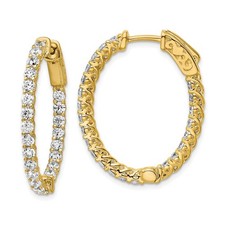 29.9mm Gold-Tone Sterling Silver CZ In  Out Oval Hoop Earrings