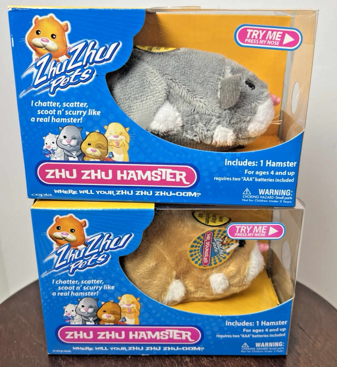 2 NEW Zhu Zhu Hamster Pets Grey #86653 & Brown 86651 Working