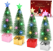 Mini Christmas Tree with Lights, 4 Pack Tabletop Christmas Tree with LED Lights