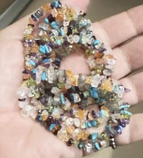 SI 925 India Multi Gemstone Chip Bead Necklace 48” Sterling Lobster Clasp