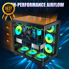 ATX Mid Tower Gaming PC Case 7 PWM ARGB Fans Type-C Dual Tempered Glass Black 3