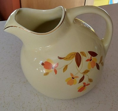 Vintage HALL JEWEL TEA Mary Dunbar Autumn Leaf LARGE Ball Pitcher w/ Ice Lip