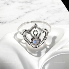 925 Solid Silver Rainbow Moonstone Stone New Band Wife Crown Ring Jewelry US 6.5