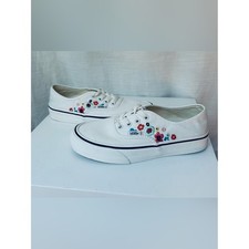 Vans NWOT White Eco Canvas Lace-Up Sneakers with Multicolor Floral Embroidery