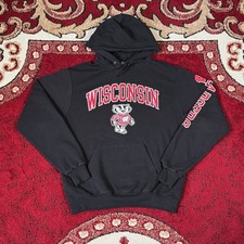 Champion Wisconsin University Badgers Black NCAA College Hoodie Size M
