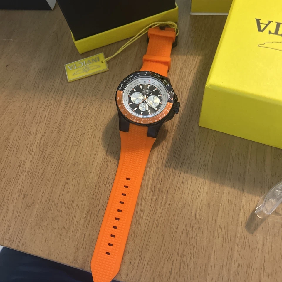 НОВЫЕ мужские Invicta 50 мм авиатор из нержавеющей стали тахометр черный циферблат часов - Изображение 4 из 4