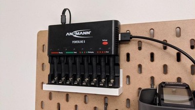 Battery Charger Wall Mount for Ansmann Powerline 8 - IKEA Skadis Pegboard Organi