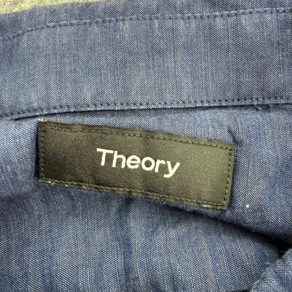 Theory Shirt Mens Large Blue Zack Ps Rotuma Linen Blend Button Up Lightweight - Image 2 of 4
