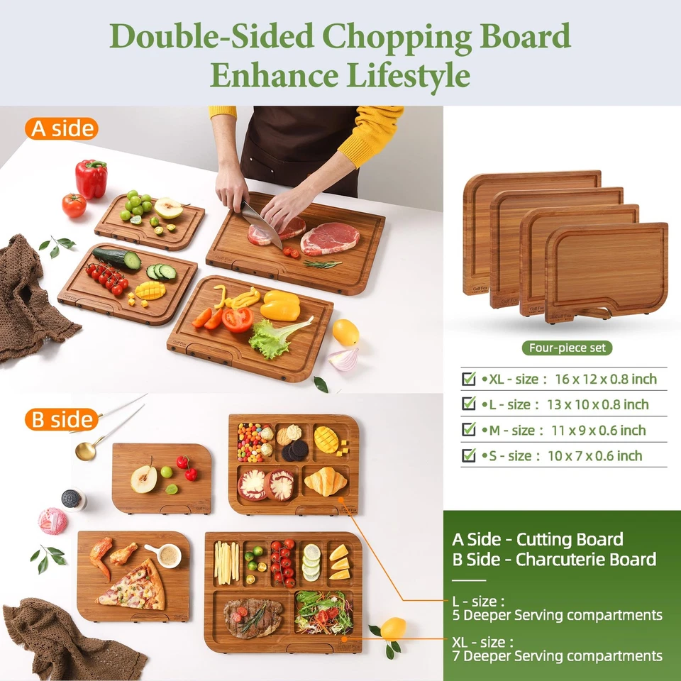 4-PCS Cutting Board Set, Wood Cutting Board for Kitchen with Innovative Stand... - Image 2 of 4