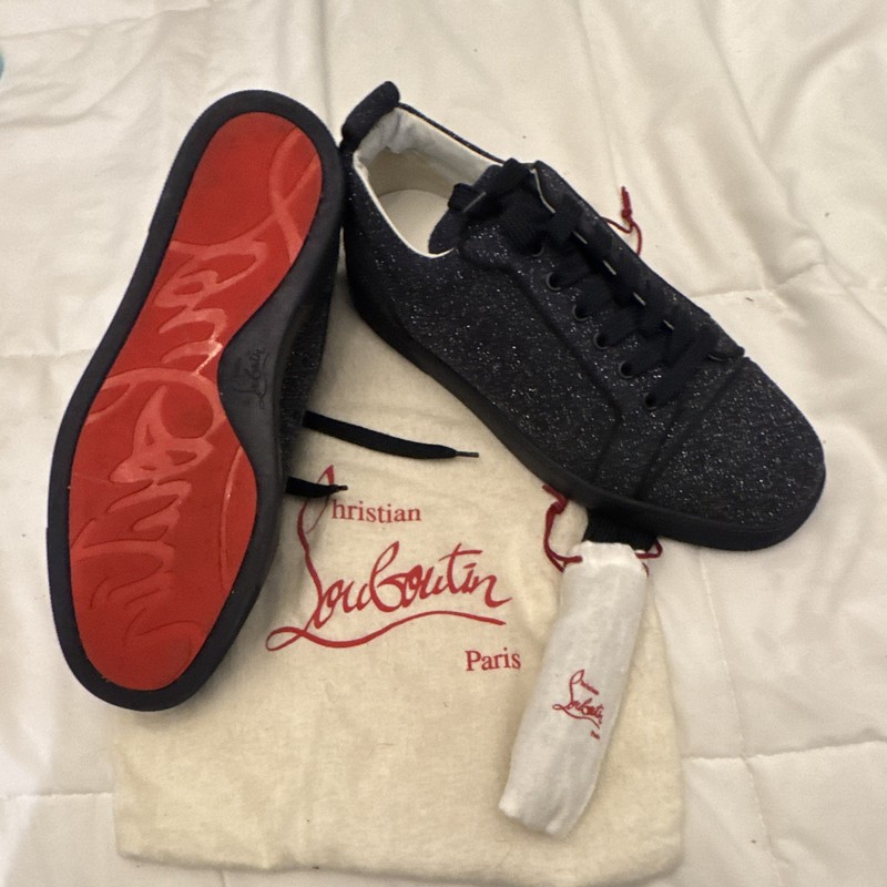 Christian Louboutin Blue Glitter Men's Sneakers US 11 Leather Lace Up