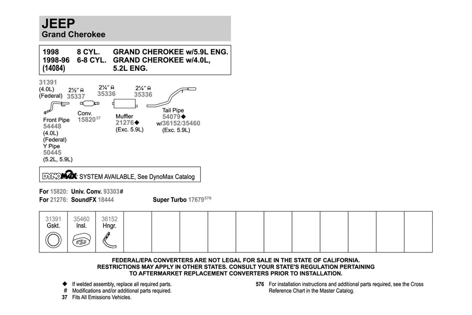 For Jeep Grand Cherokee 1996-1998 Walker Aluminized Steel Exhaust Front Pipe - Image 2 of 2