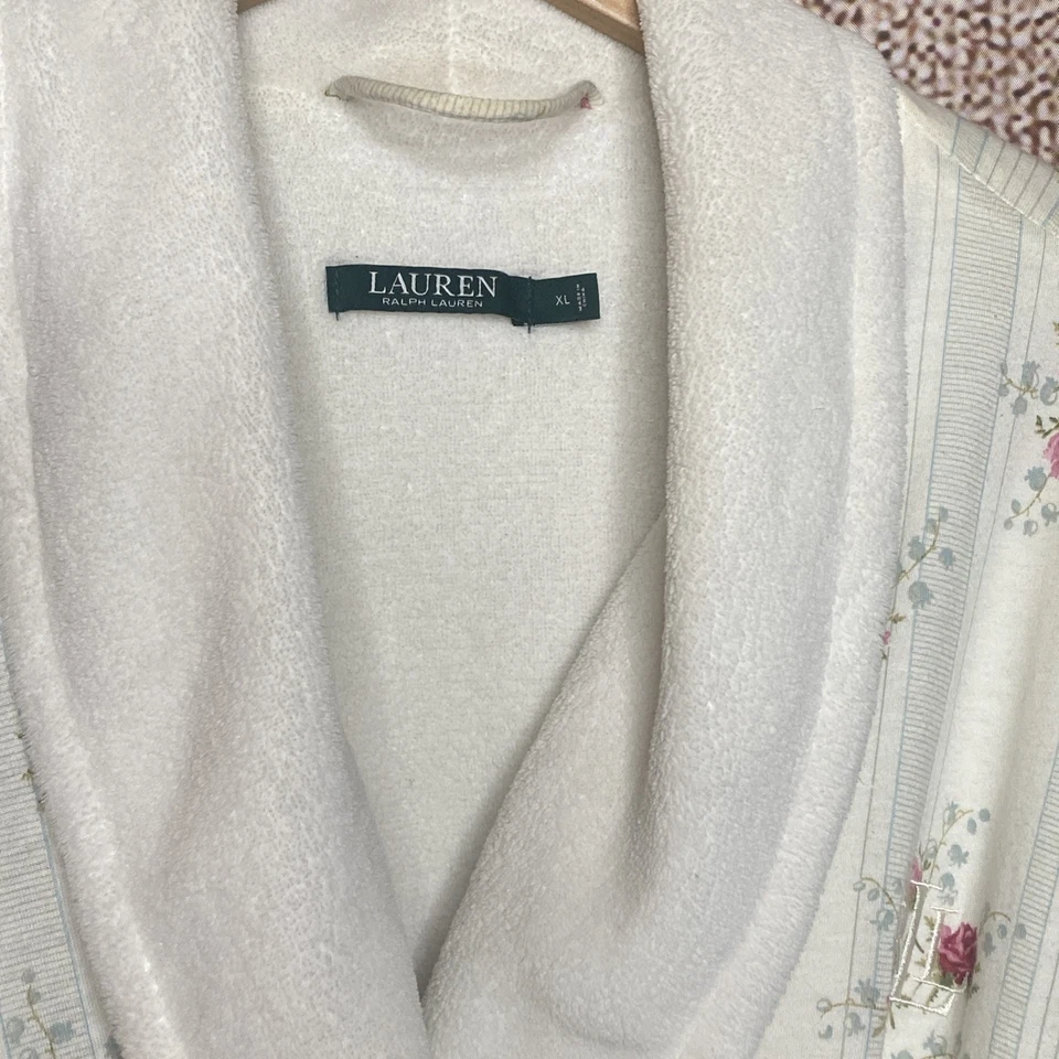 Bata Ralph Lauren marfil floral forrada de lana para mujer talla XL Foto 3 de 4