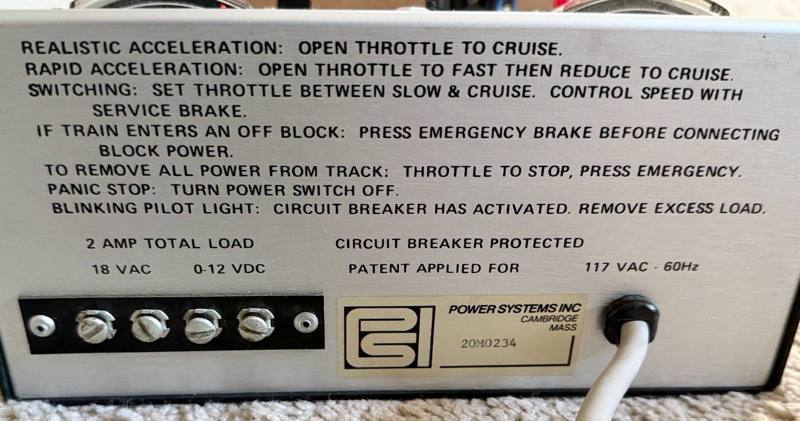 Power Systems Inc. Model 20M Cabtroller DC Transformer 2 Amp HO/N - WORKS GOOD