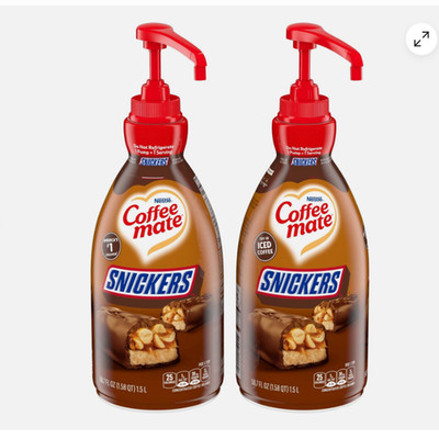 Nestle Coffee Mate Coffee Creamer Snickers, Concentrated Liquid Pump Set of 2