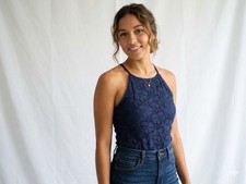Express Navy Floral Lace Halter Spaghetti Strap Camisole Tank Top S