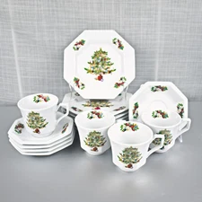 (7) Fairfield PEACE ON EARTH Salad Plates + (4) Footed Cups, (5) Saucers