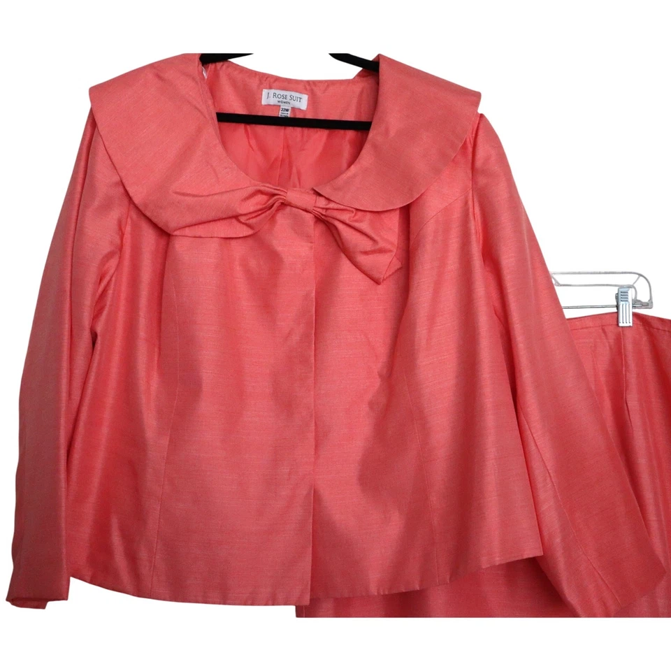 J. Розовый коралл розовый юбка костюм комплект юбка женщин плюс 22W бант скрытые кнопки  - Изображение 2 из 4