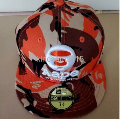 New Era pe Cap 59fifty Orange A Bathing Ape Bape Hat 7 3 8 58 7cm Ebay
