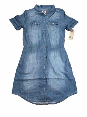 Levi's Girls' NWT Short Sleeve Button-Front Denim Dress - Blue Large-12-13 Years | eBay Levi's Girls' NWT Short Sleeve Button-Front Denim Dress - Blue Large-12-13 Years | eBay