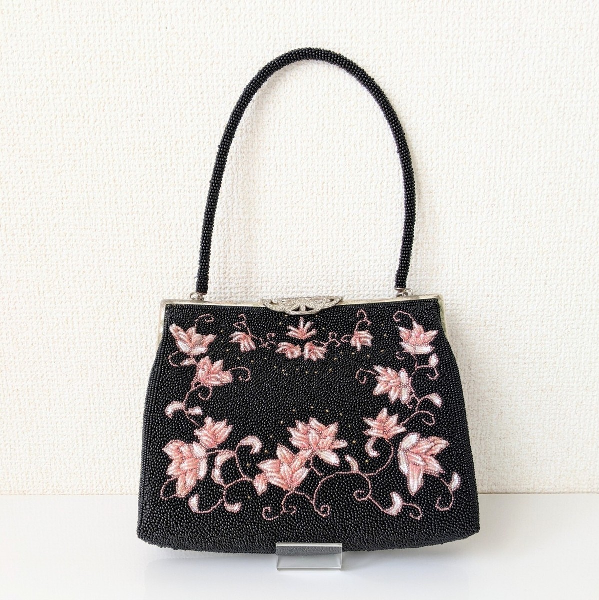 バッグ VINTAGE 80s 90s CHRYSANTHEMUM HANABI BAG Japanese Vintage Beaded Evening Bag Lotus Flower Pattern