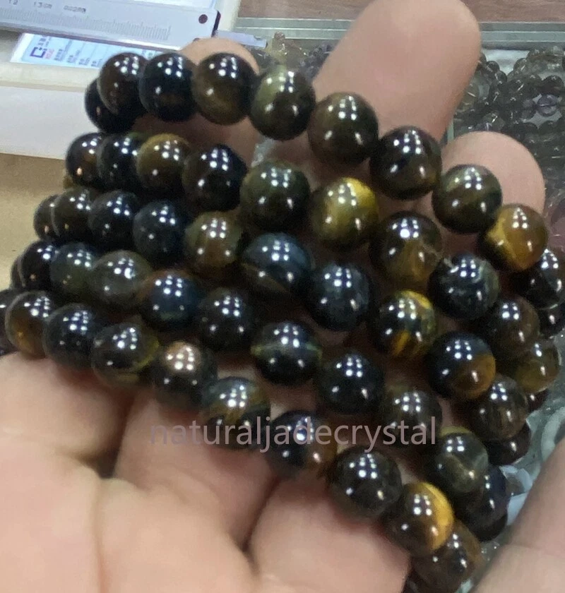 VALENTINO 5 pz Bracciale Elastico Naturale 6 10 mm Blu Giallo Occhio di Tigre Pietra Rotonda 7 5"