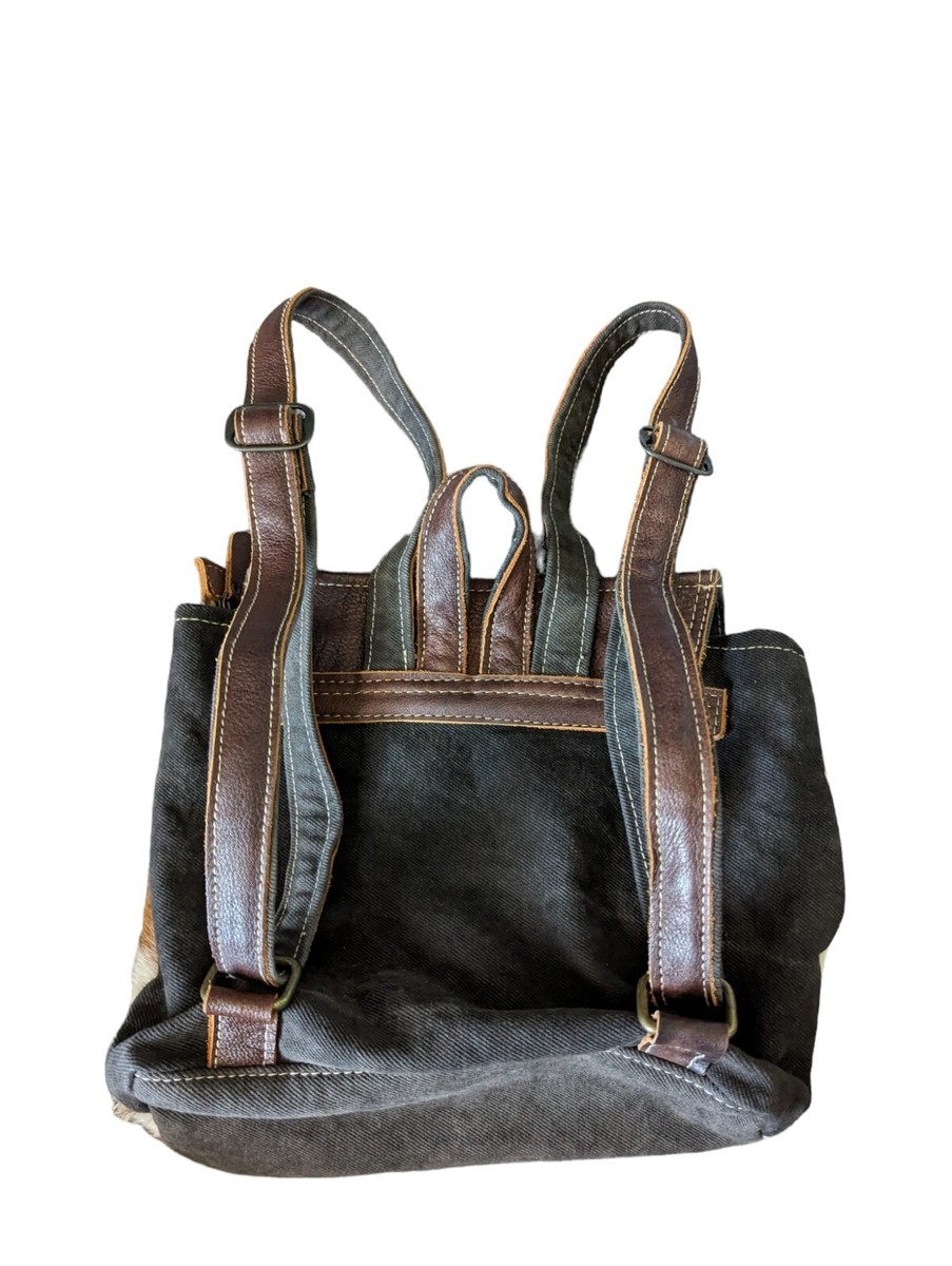 Myra Bag Upcycled Canvas & Cowhide Backpack Western Boho  display picture 1