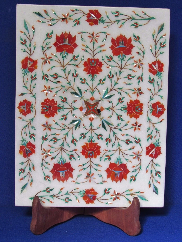 Bandeja hecha a mano de mármol de 12"x 9" incrustación arte Pietra Dura hecha a mano para decoración del hogar regalos Foto 3 de 3