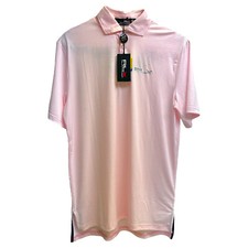 RLX Polo Ralph Lauren Mens Pink Stripe Short Sleeve Wicking Shirt UPF 50 98