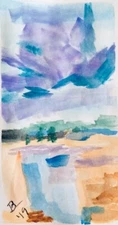 Laurie Baldwin- ORIGINAL Watercolor landscape Painting Abstract ART 3" X 6"