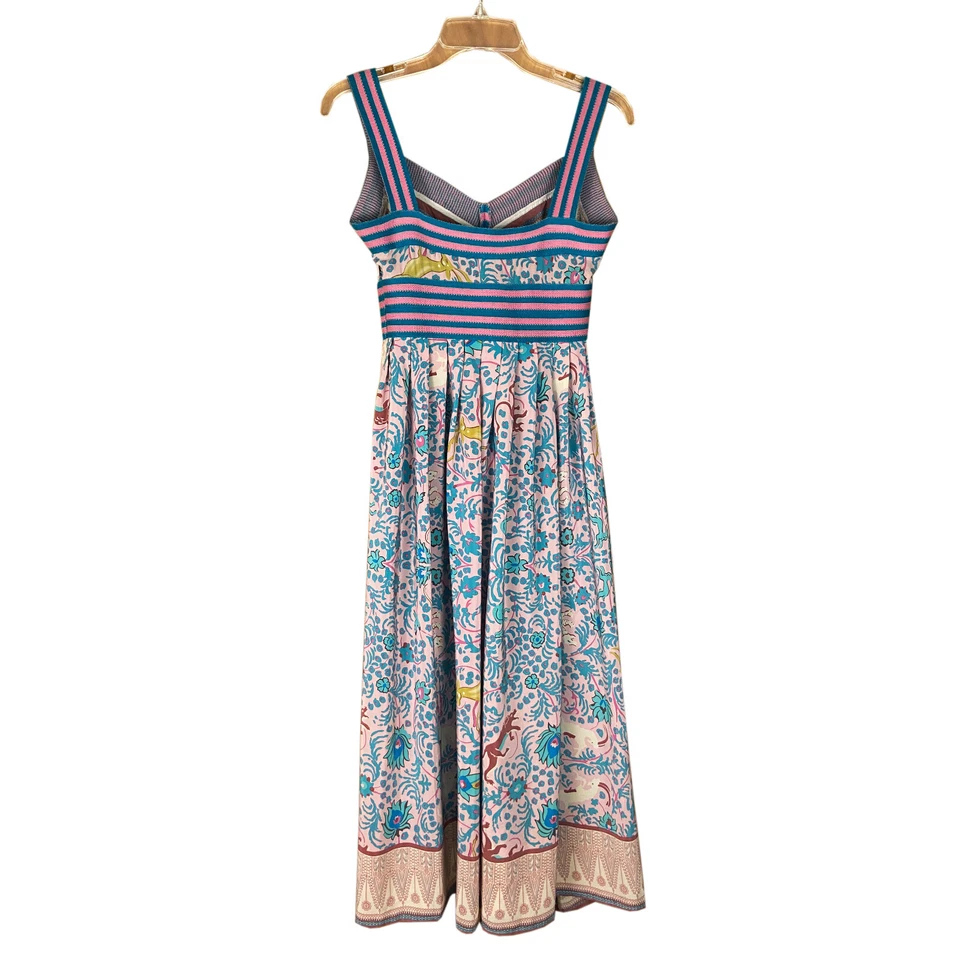 Vestido Solero Midi Plenty by Tracy Reese Talla 6 (LEER) Rosa Azul Seda Tejidas Correas Foto 2 de 4