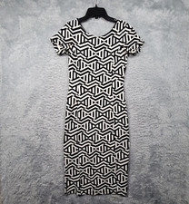 Zara Trafaluc Dress Womens Medium Black White Geometric Short Sleeve