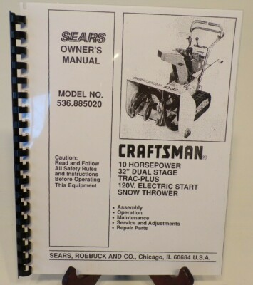 #ad Craftsman Snowblower Snow thrower 536.885020 OWNER Service manual 10 H.P. 32quot; $19.95
