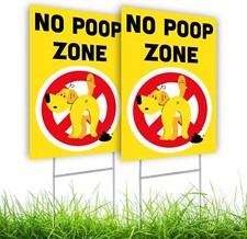 2 PC No Pooping Dog Signs for Yard - 8x12 inches, Poop Zone set 2