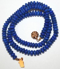 VINTAGE LAPIS LAZULI 6mm DISK SILVER GOLD PL FLOWER CLASP FINE KNOTTED NECKLACE