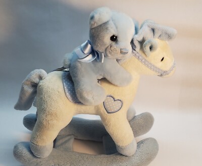 Aurora Blue Baby Boy Plush Rocking Horse Teddy Bear Wind Up Lullaby WORKS 