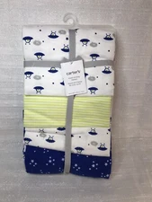 Carter’s 4 Pk Baby Receiving Blankets Blue Star Space UFO Stripe Cotton NEW