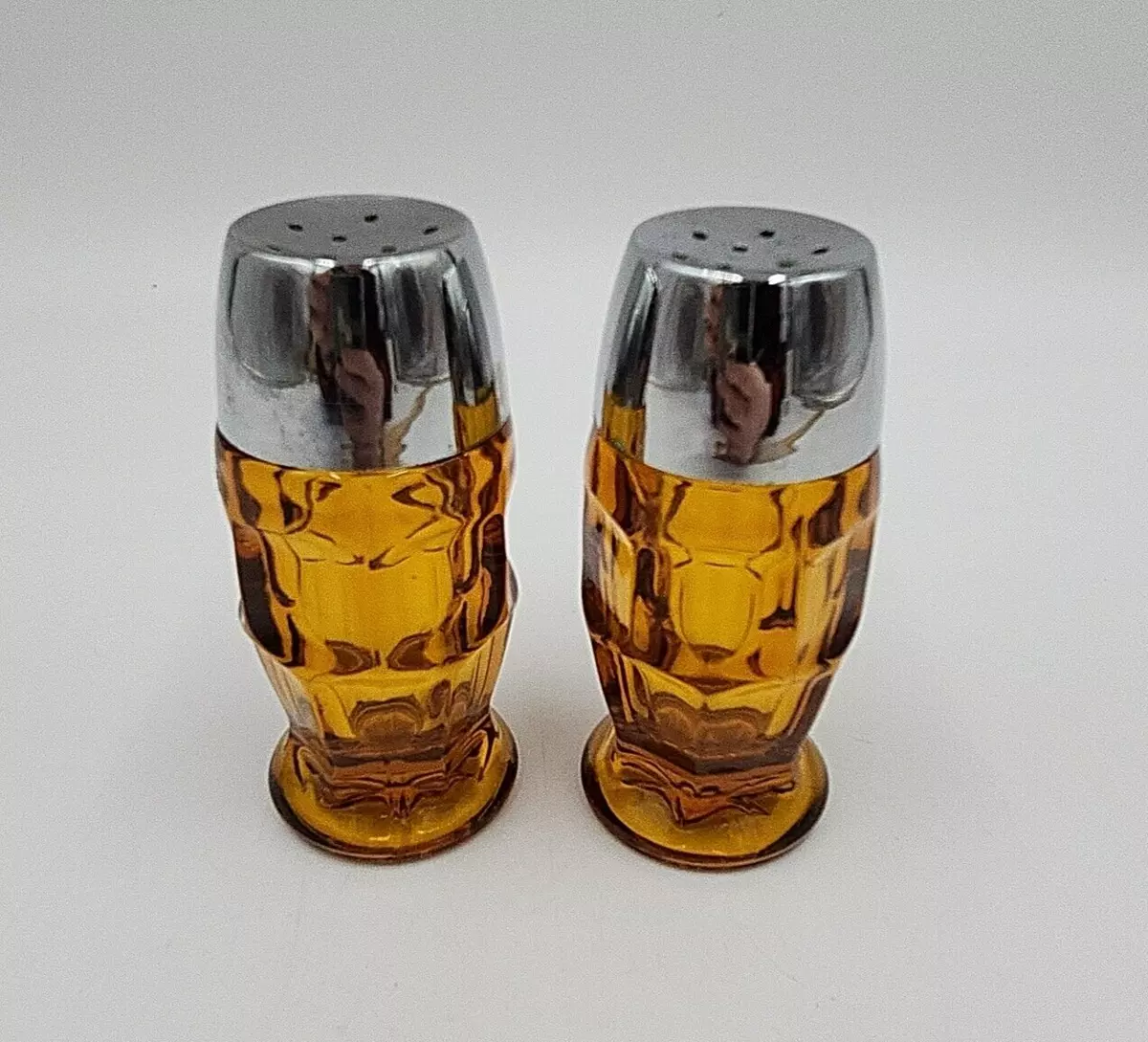 Vintage Amber Glass Mid Century Modern Salt and Pepper Shakers 4