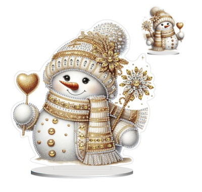 5D DIY Festlich Gold Schneemann Acryl Tischplatte Diamond Art Kit 24cm x 22,5cm