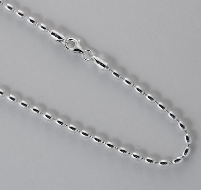 Rice Bead 3mm by 5mm Sterling Silver Italian Chain. 7,8,9,10,16,18,20,22,24,30''