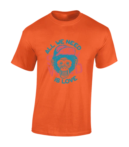 All We Need Is Love Funny Cool Meme Monkey Unisex T-Shirt - Picture 7 of 11