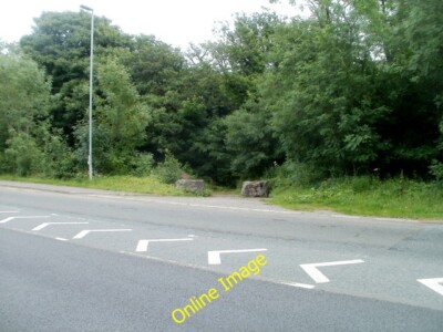 Photo 6x4 Boulders block vehicular access to a track  at the edge of Usk  c2011