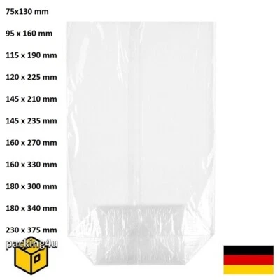 PACKING4U Kreuzbodenbeutel Bodenbeutel transparent OPP 30my Klarsichtbeutel Gebäcktüten