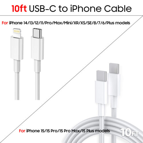 OEM Original iPhone 15 14 13 12 Pro Max Charger Cable 3/6/10ft 20W Power Adapter - Picture 19 of 19