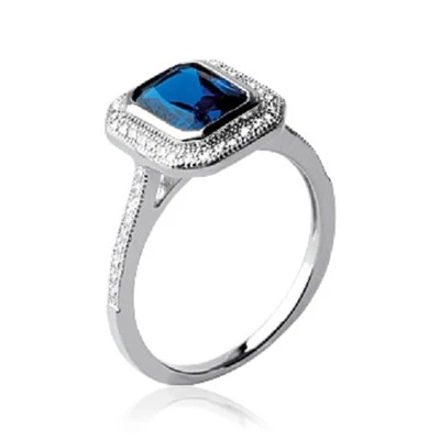 BIJOUXIA Bague Pavé CZ Saphir ZIRCONIUM Argent Massif 925/1000 Bijoux