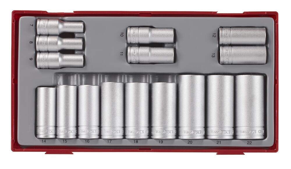 Teng Tools TT381612 - 3/8"" Drive 12pt Deep Metric Socket Set - 16pcs