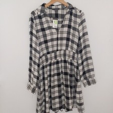 BNWT Primark Dress 12 Check Shirt Dress Beige Black AUTUMN Summer Medium
