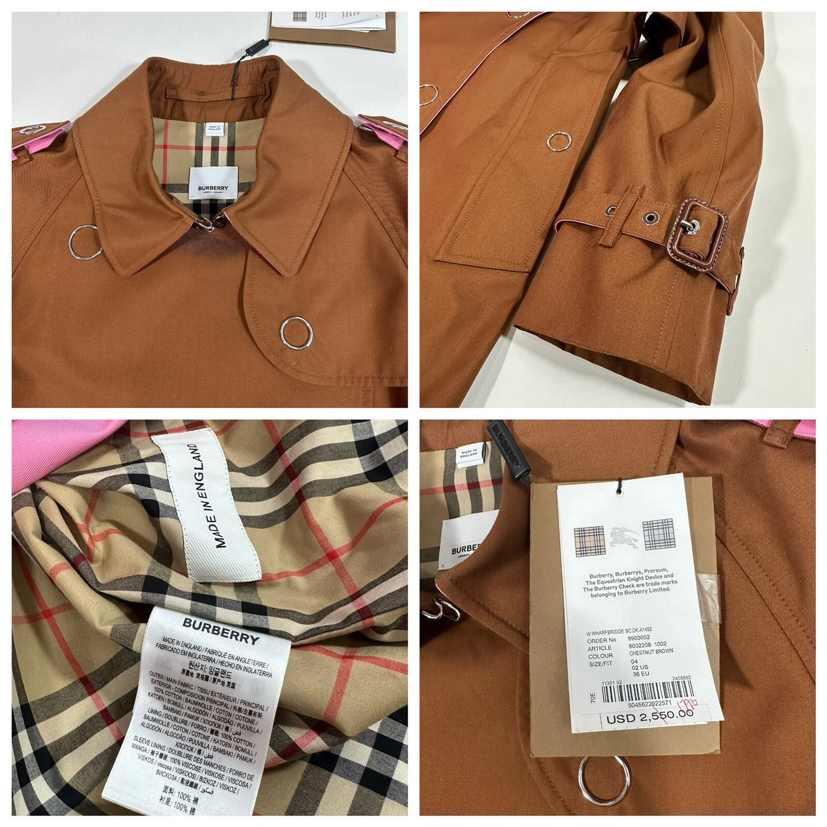 Burberry Wharfbridge Chestnut Brown Pink Gabardine Trench