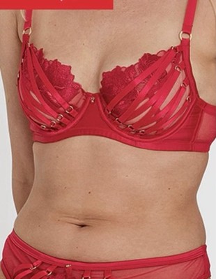 Bras N Things 12D/DD Red Lace & Satin Straps Underwire Bra