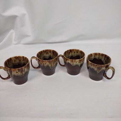 4 Canonsburg Pottery Brown Drip Glaze Coffee Mugs Cups USA 3 1/2 X 3 1/2 Vintage